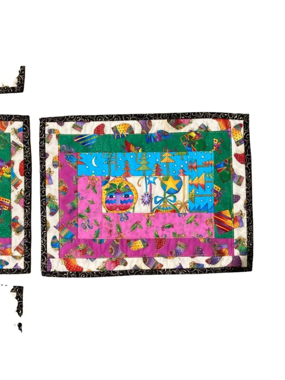 Vintage Christmas Laurel Burch Christmas Cats And Birds Quilted Placemats -7